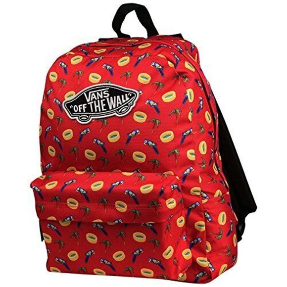 Vans Off The Wall Women's Realm Red Parrot Backpack Bag - Picture 1 of 2